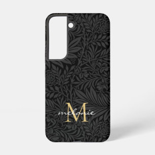 Elegant Black Gold Floral Script Monogram Samsung Galaxy Hoesje