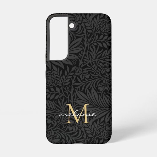 Elegant Black Gold Floral Script Monogram Samsung Galaxy Hoesje (Achterkant)