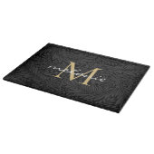 Elegant Black Gold Floral Script Monogram Snijplank (Hoek)