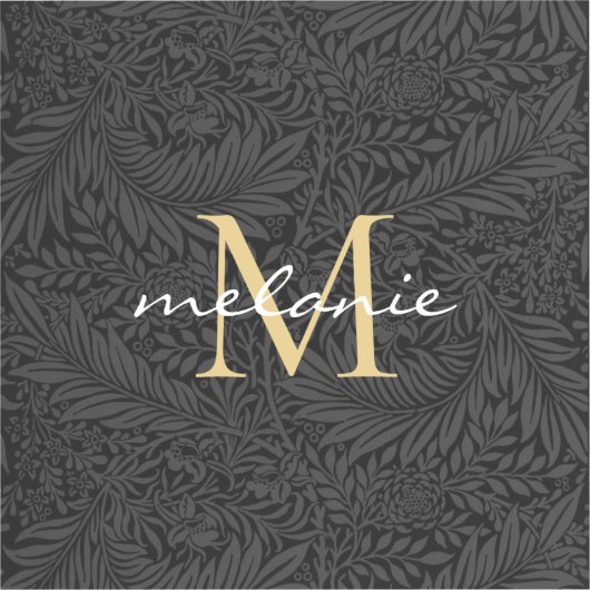 Elegant Black Gold Floral Script Monogram Sticker (Voorkant)