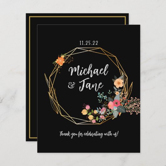 Elegant Black Gold Floral Weddenschap Hartelijk da (Voorkant / Achterkant)