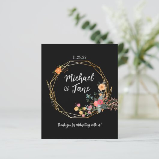 Elegant Black Gold Floral Weddenschap Hartelijk da (Staand voorkant)