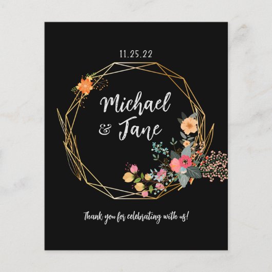 Elegant Black Gold Floral Weddenschap Hartelijk da (Voorkant)