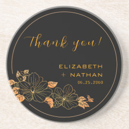 Elegant Black Gold Floral Weddenschap Hartelijk da Zandsteen Onderzetter