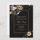 Elegant Black Gold Floral Wedding After Party Kaart (Voorkant)