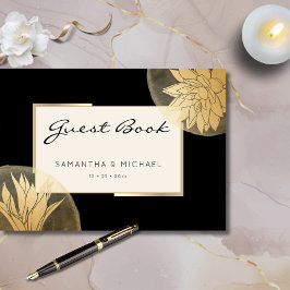 Elegant Black Gold Floral Wedding Gastenboek