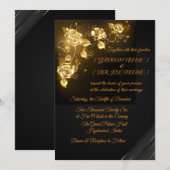 Elegant Black & Gold Floral Wedding Invitation Kaart (Voorkant / Achterkant)