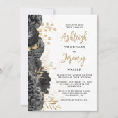 Elegant Black Gold Floral Wedding Kaart (Voorkant)