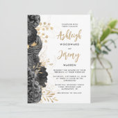 Elegant Black Gold Floral Wedding Kaart (Staand voorkant)