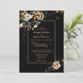 Elegant Black Gold Floral Wedding Kaart (Staand voorkant)