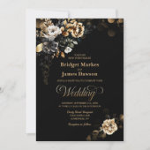 Elegant Black Gold Floral Wedding Kaart (Voorkant)
