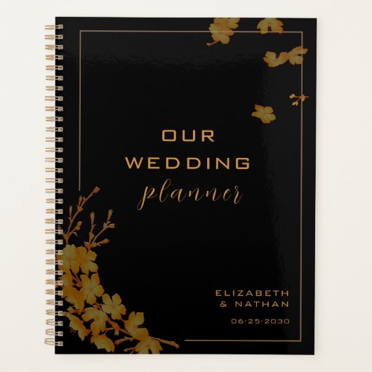 Elegant Black & Gold Floral Wedding Planner (Voorkant)