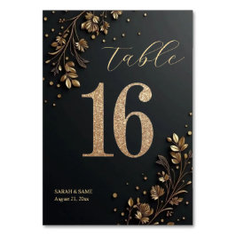 Elegant Black Gold Floral Wedding Table Card Kaart