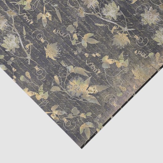 Elegant Black Gold Flowers Vine Handwriting Tissuepapier (Detail)