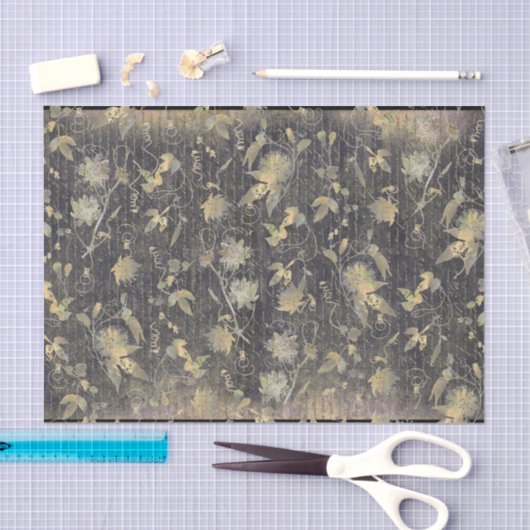 Elegant Black Gold Flowers Vine Handwriting Tissuepapier (Craft)