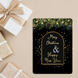 Elegant Black Gold Foil Christmas New Year  Folie Feestdagenkaart
