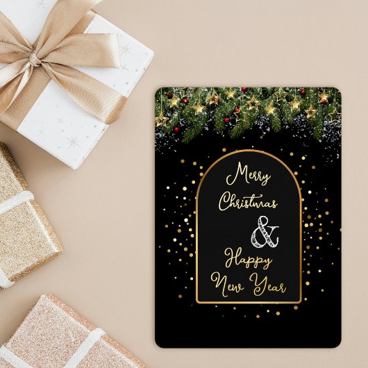 Elegant Black Gold Foil Christmas New Year  Folie Feestdagenkaart