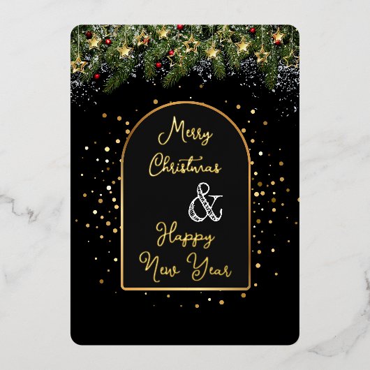 Elegant Black Gold Foil Christmas New Year  Folie Feestdagenkaart (Voorkant)