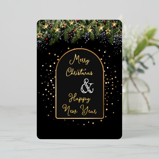 Elegant Black Gold Foil Christmas New Year  Folie Feestdagenkaart (Staand Voorkant)