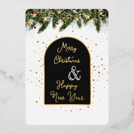 Elegant Black Gold Foil Christmas New Year  Folie Feestdagenkaart (Voorkant)