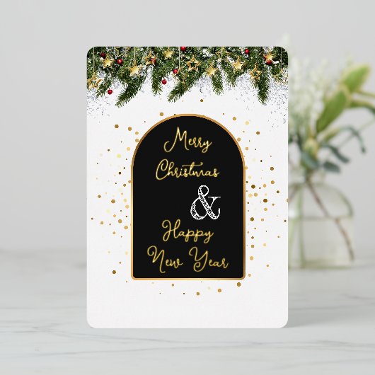 Elegant Black Gold Foil Christmas New Year Folie Feestdagenkaart (Staand Voorkant)