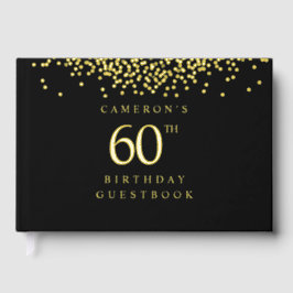 Elegant black gold foil Custom 60th birthday  Gastenboek