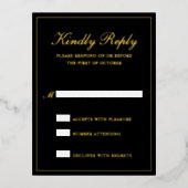 Elegant Black Gold Foil Formal Wedding RSVP Kaart (Voorkant)