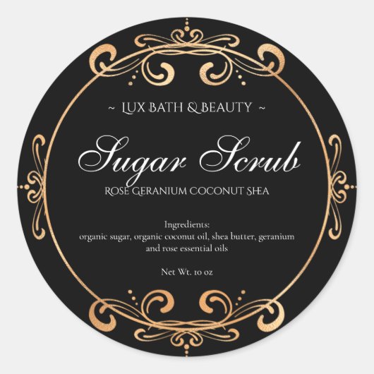 Elegant Black Gold Foil Glamoureus Productlabel Ronde Sticker (Voorkant)