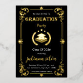 Elegant Black & Gold Foil Graduation Invitation Folie Uitnodiging (Voorkant)