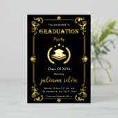 Elegant Black & Gold Foil Graduation Invitation Folie Uitnodiging (Staand Voorkant)