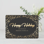 Elegant Black Gold Foil Hand Lettered Business Feestdagenkaart (Staand voorkant)