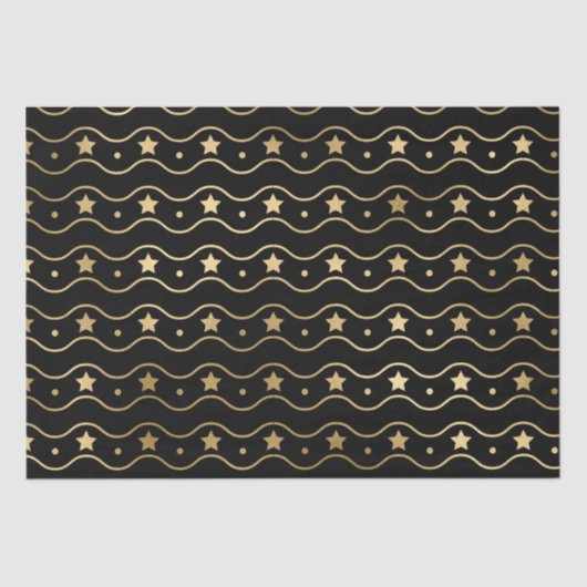 Elegant Black & Gold Foil kerstschijven & Waves Tissuepapier (Voorkant)