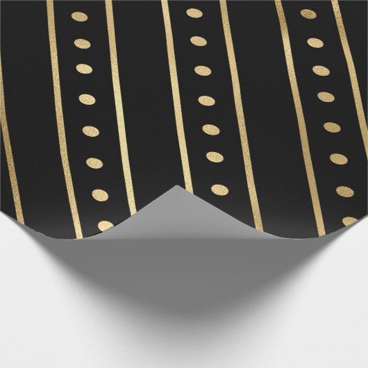 Elegant Black & Gold Foil kerststripes en Stippen Cadeaupapier (Hoek)