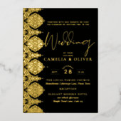 Elegant Black Gold Foil Lace Weddenschap Folie Uitnodiging (Voorkant)
