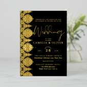 Elegant Black Gold Foil Lace Weddenschap Folie Uitnodiging (Staand Voorkant)