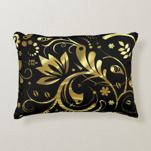 Elegant Black & Gold Foil look Floral Damaskers Accent Kussen