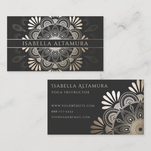 Elegant Black & Gold Foil Mandala Visitekaartjes (Voorkant / Achterkant)