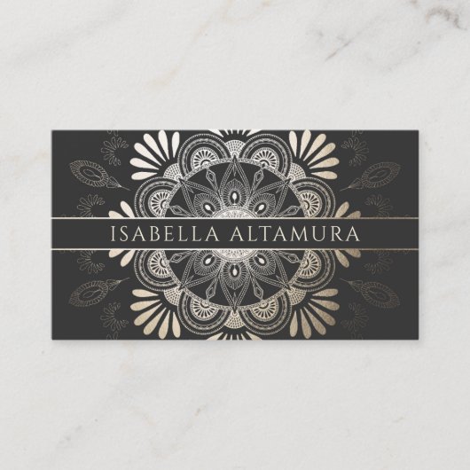 Elegant Black & Gold Foil Mandala Visitekaartjes (Voorkant)