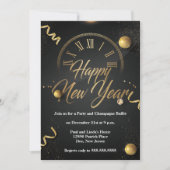 Elegant Black & Gold Foil New Years Eve Party Kaart (Voorkant)