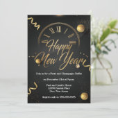 Elegant Black & Gold Foil New Years Eve Party Kaart (Staand voorkant)