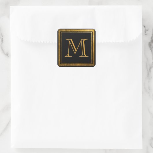 Elegant Black Gold Foil omhulde monogram Vierkante Sticker (Tas)