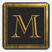 Elegant Black Gold Foil omhulde monogram Vierkante Sticker (Voorkant)