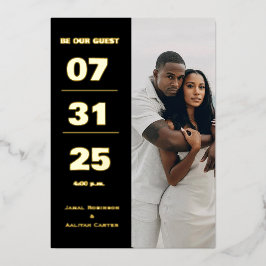 Elegant Black & Gold Foil Wedding Invitation Folie Uitnodiging