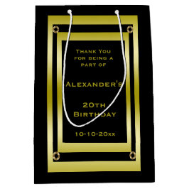 Elegant Black & Gold Framed Hartelijk dank Medium Cadeauzakje