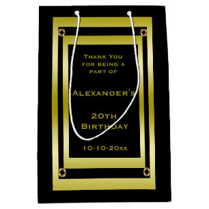 Elegant Black & Gold Framed Hartelijk dank Medium Cadeauzakje