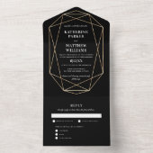 Elegant Black Gold Gem Weddenschap in één keer All In One Uitnodiging (Binnen)