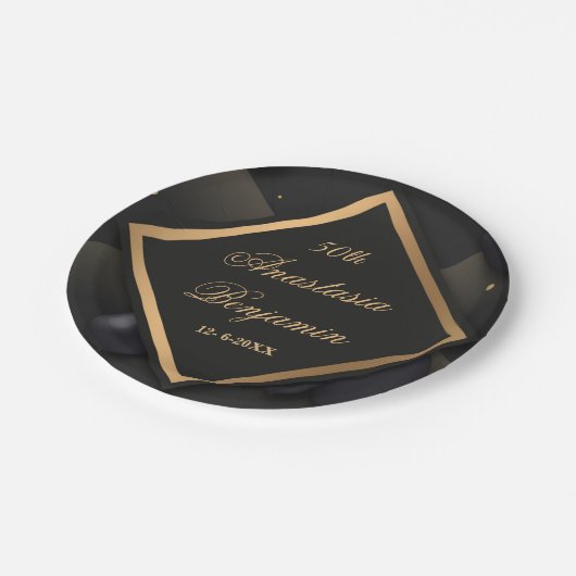 Elegant Black Gold Geometric 50e verjaardag Papieren Bordje (Gekanteld)