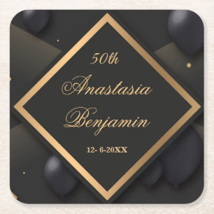 Elegant Black Gold Geometric Birthday Party Kartonnen Onderzetters