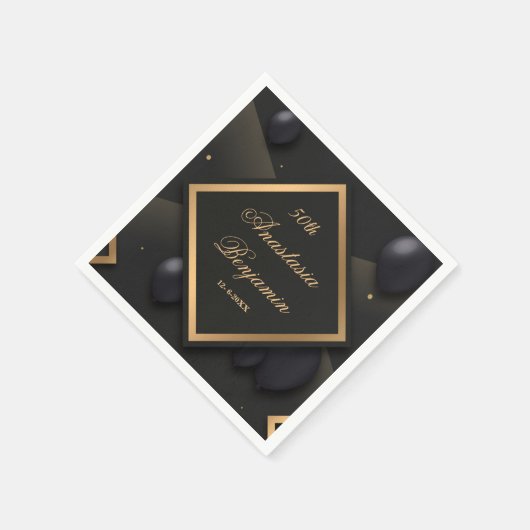 Elegant Black Gold Geometric Birthday Party Servet (Hoek)