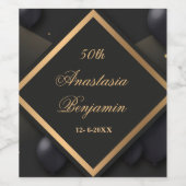 Elegant Black Gold Geometric Birthday Party Wijn Etiket (Enkel label)